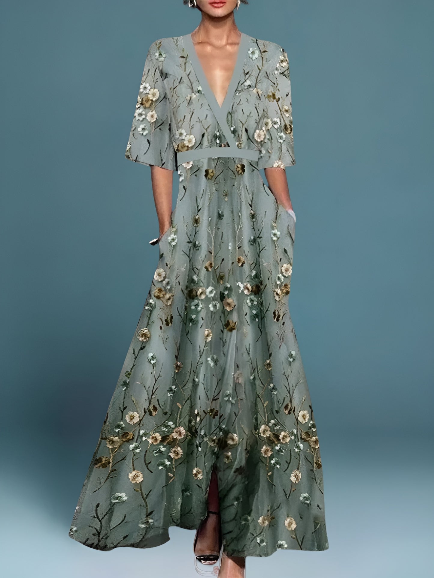 Christina™ | Elegant blommig lång klänning